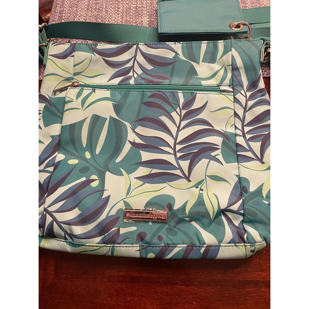 Crossbody Bag with Teal Leaf Print - Lightweight Everyday Shoulder Bag